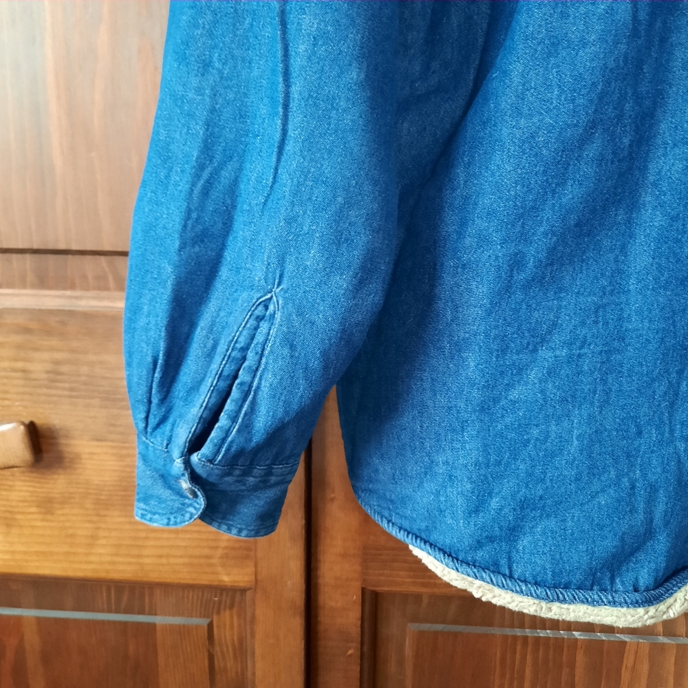Wrangler tan sherpa lined denim chambray shacket jacket - Picture 10 of 11